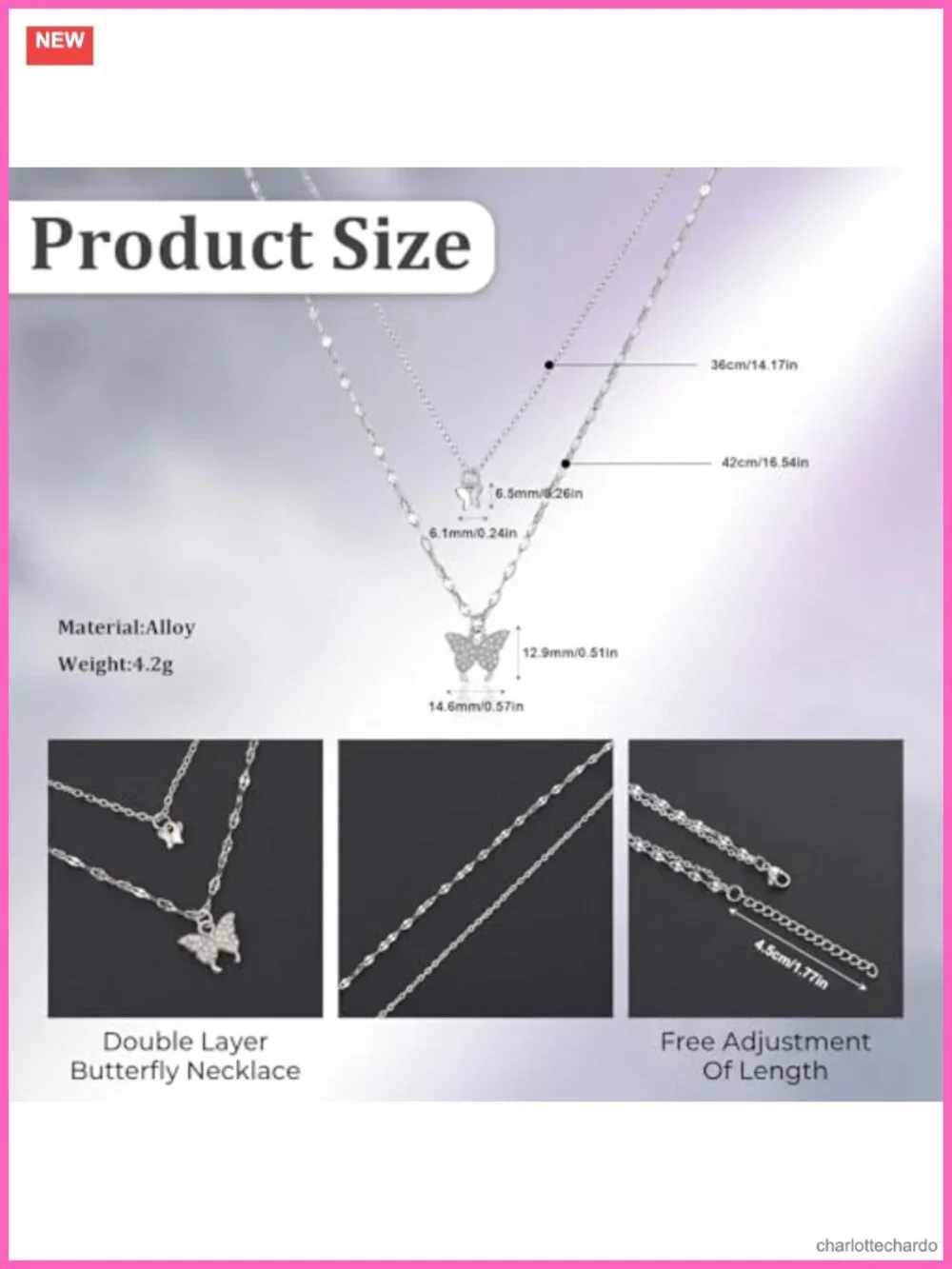 Layered Butterfly Necklace Titanium Steel Adjustable Women's Jewelry Gift